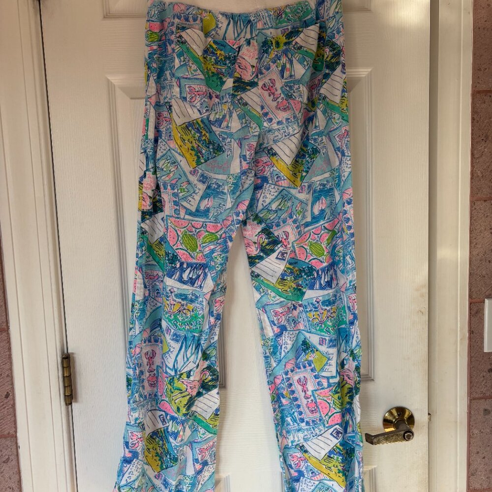 LILLY PULITZER Beach Palazzo Pull On Linen Pants Pop Up Wish You Were Here Small - Picture 3 of 6